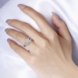 Jeulia Double Halo Cushion Cut Sterling Silver Ring