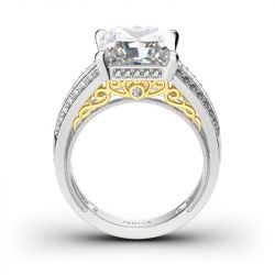 Jeulia Two Tone Scrollwork Princess Cut Sterling Silver Ring