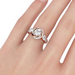 Jeulia Floral Halo Round Cut Sterling Silver Ring