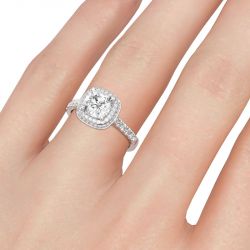 Jeulia Double Halo Cushion Cut Sterling Silver Ring
