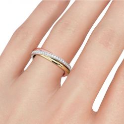 Jeulia Three Tone Round Cut Sterling Silver Women's Band