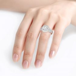 Jeulia Halo Round Cut Sterling Silver Ring