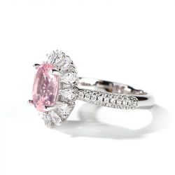 Jeulia Floral Halo Oval Cut Synthetic Morganite Sterling Silver Ring