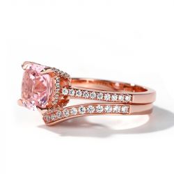 Jeulia Cushion Cut Synthetic Morganite Sterling Silver Ring Set