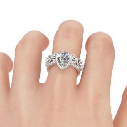Jeulia Halo Pear Cut Sterling Silver Ring Set
