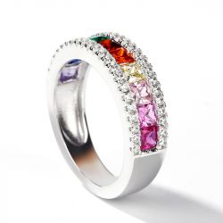 Jeulia Multi-Color Princess Cut Sterling Silver Band
