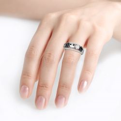 Jeulia Floral Design Round Cut Sterling Silver Skull Ring