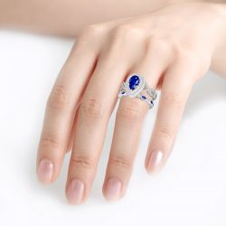 Jeulia Double Halo Pear Cut Sterling Silver Ring Set
