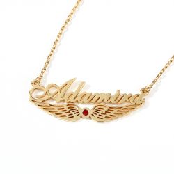 Jeulia "Angel Wings" Personalized Sterling Silver Name Necklace with Birthstone