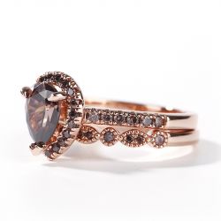Jeulia Halo Milgrain Pear Cut Sterling Silver Ring Set