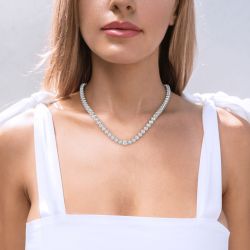 Jeulia Classic Round Cut Sterling Silver Tennis Necklace