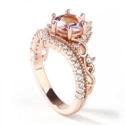 Jeulia Crown Design Round Cut Synthetic Morganite Sterling Silver Ring