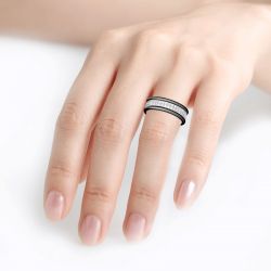 Jeulia Two Tone Round Cut Eternity Sterling Silver Men's Band