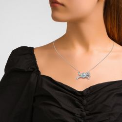 Jeulia Bowknot Design Oval Cut Sterling Silver Cocktail Necklace