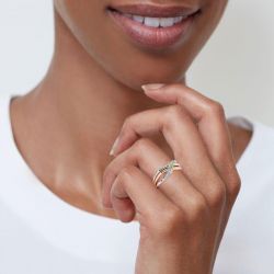 Jeulia Intertwined Two Tone Sterling Silver Women's Band