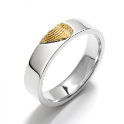 Jeulia Half Heart Fingerprint Inlay Sterling Silver Men's Band
