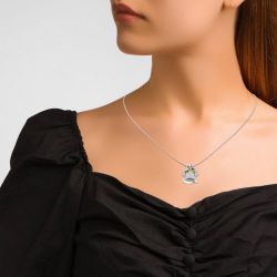 Jeulia Jingle Bells with Christmas Holly Sterling Silver Necklace