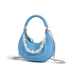 Jeulia Pearl Decor Chain Hobo Bag Top Handle Bag Mini Crescent Bag