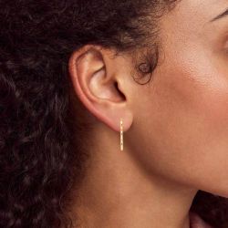 Jeulia Gold Tone Flower Shaped Sterling Silver Hoop Earrings