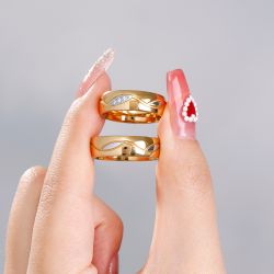 Jeulia Gold Tone Titanium Steel Couple Rings