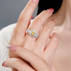 Jeulia Three Stone Halo Princess Cut Sterling Silver Ring