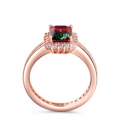 Jeulia Halo Emerald Cut Sterling Silver Watermelon Ring