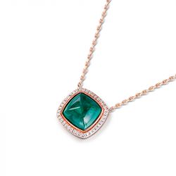 Jeulia Halo Malachites Sterling Silver Necklace