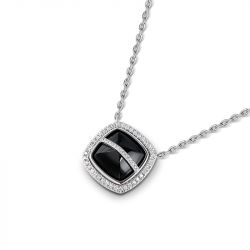 Jeulia Halo Black Onyx Sterling Silver Necklace