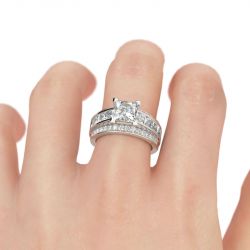 Jeulia Classic Princess Cut Sterling Silver Ring