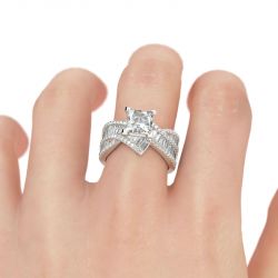 Jeulia Vintage Princess Cut Sterling Silver Ring