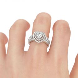 Jeulia Double Halo Heart Cut Sterling Silver Engagement Ring