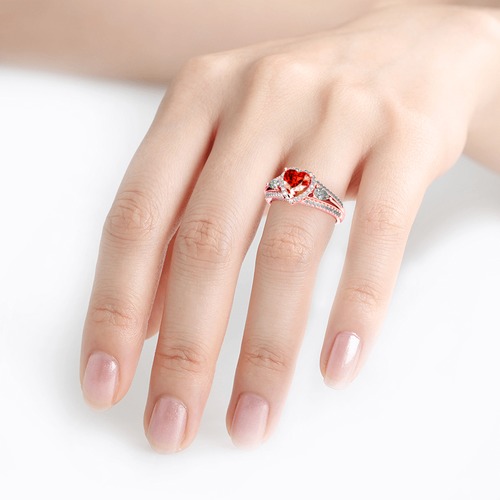 Jeulia Three Stone Halo Heart Cut Sterling Silver Ring