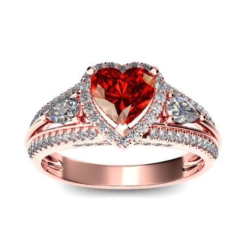 Jeulia Three Stone Halo Heart Cut Sterling Silver Ring