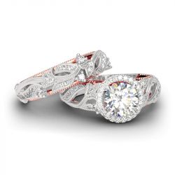 Jeulia Leaf Design Round Cut Sterling Silver Ring Set