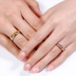 Jeulia Two Tone Round Cut Sterling Silver Band Set
