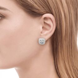 Jeulia Double Halo Cushion Cut Sterling Silver Stud Earrings