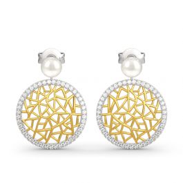 Jeulia Modern Filigree Cultured Pearl Sterling Silver Earrings
