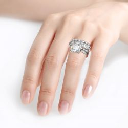 Jeulia 4PC Asscher Cut Sterling Silver Ring Set