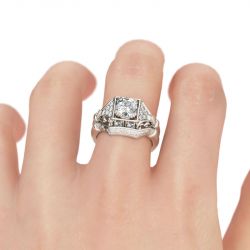 Jeulia Vintage Milgrain Round Cut Sterling Silver Ring Set