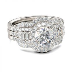 Jeulia Halo Round Cut Sterling Silver Ring Set