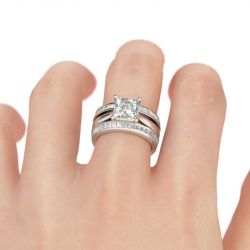 Jeulia Princess Cut Enhancer Sterling Silver Ring Set