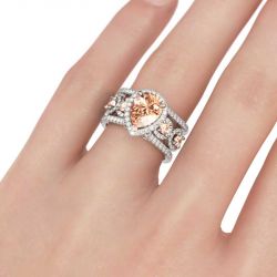 Jeulia Halo Pear Cut Sterling Silver Ring Set