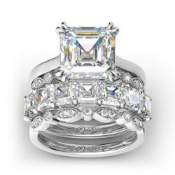 Jeulia 4PC Asscher Cut Sterling Silver Ring Set