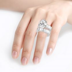 Jeulia Cushion Cut Three Sided Pave Sterling Silver Eternity Ring Set