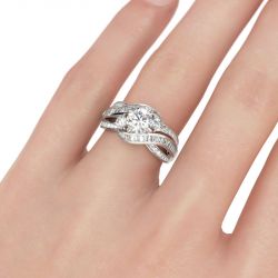 Jeulia Intertwined Three Stone Round Cut Sterling Silver Ring