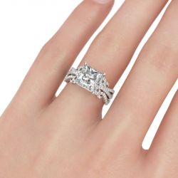 Jeulia Vintage Lace Design Princess Cut Sterling Silver Ring