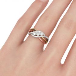 Jeulia Interwoven Three Stone Round Cut Sterling Silver Ring