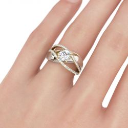 Jeulia Two Tone Crossover Round Cut Sterling Silver Ring