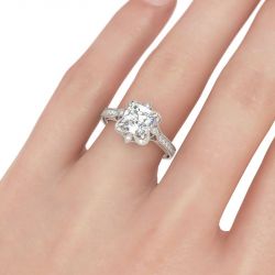 Jeulia Vintage Floral Cushion Cut Sterling Silver Ring