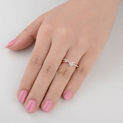 Jeulia Rose Gold Tone Round Cut Sterling Silver Promise Ring